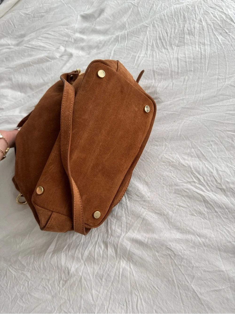 Claudia Canova genuine leather Brown Suede Shoulder Bag with Gold Hardware